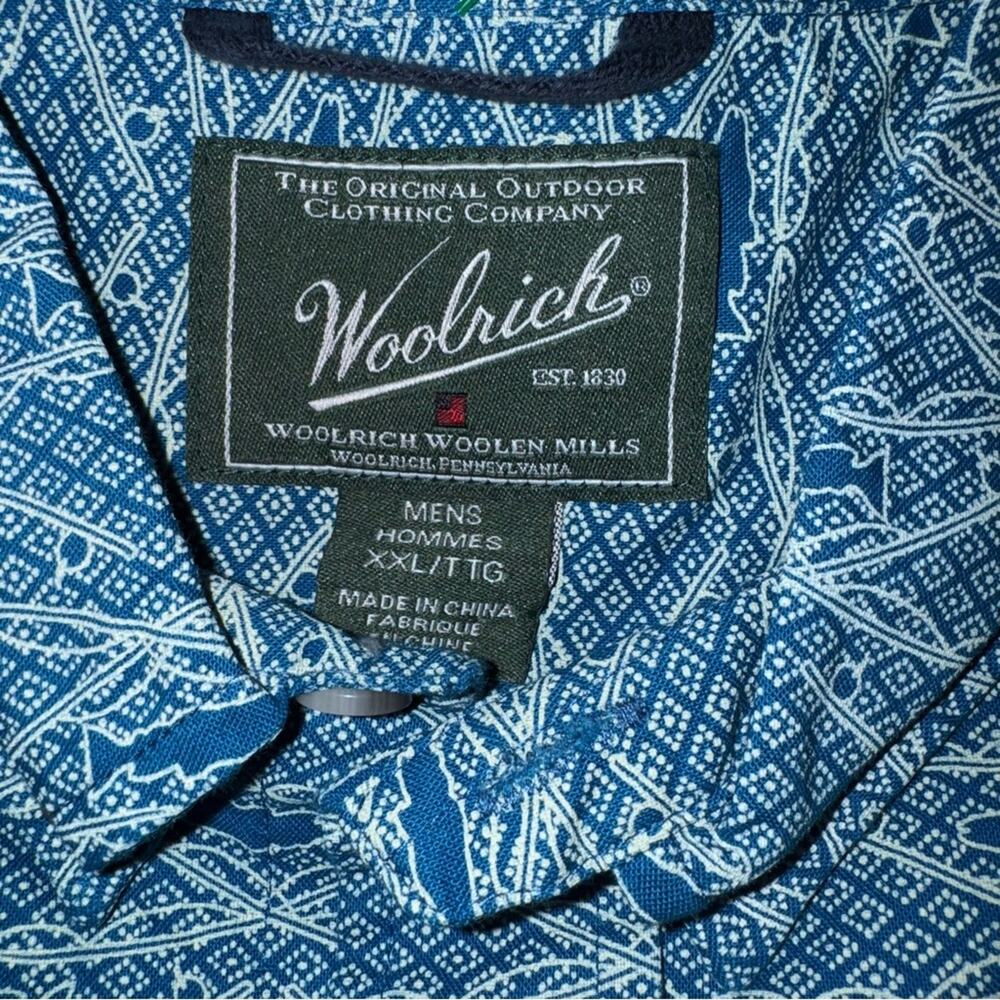 Woolrich Shirt Mens Medium Button Down Blue Fly Fishing Rods All Over Print XXL - Picture 3 of 5